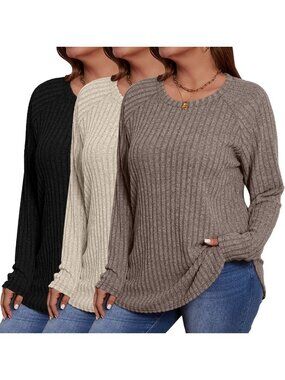 Cozy Plus Size Long Sleeve Thermal Sweaters - 3 Pack for Women, Stylish & Warm
